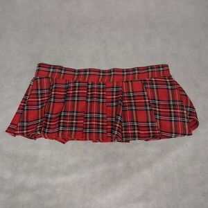 Red Plaid Pleated Micro Mini Skirt School Girl Costume Cosplay One Size Fits All
